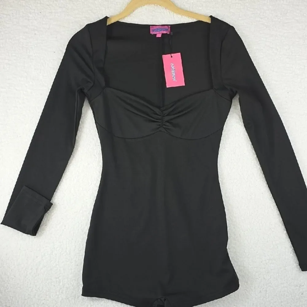 Edikted Sugar Long Sleeve Romper Black Size Small New - Picture 2 of 16